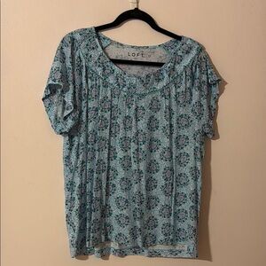 LOFT Blue Flutter Sleeve Blouse Relaxed Fit